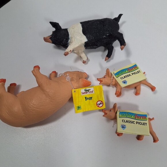 Safari Ltd Pig Figures 2 1998 Piglets Boar 2001 Black White 1991 Farm Lot - Picture 3 of 12